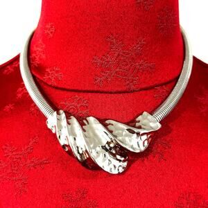 Vintage Silver choker necklace omega style front pendant chunky modern art